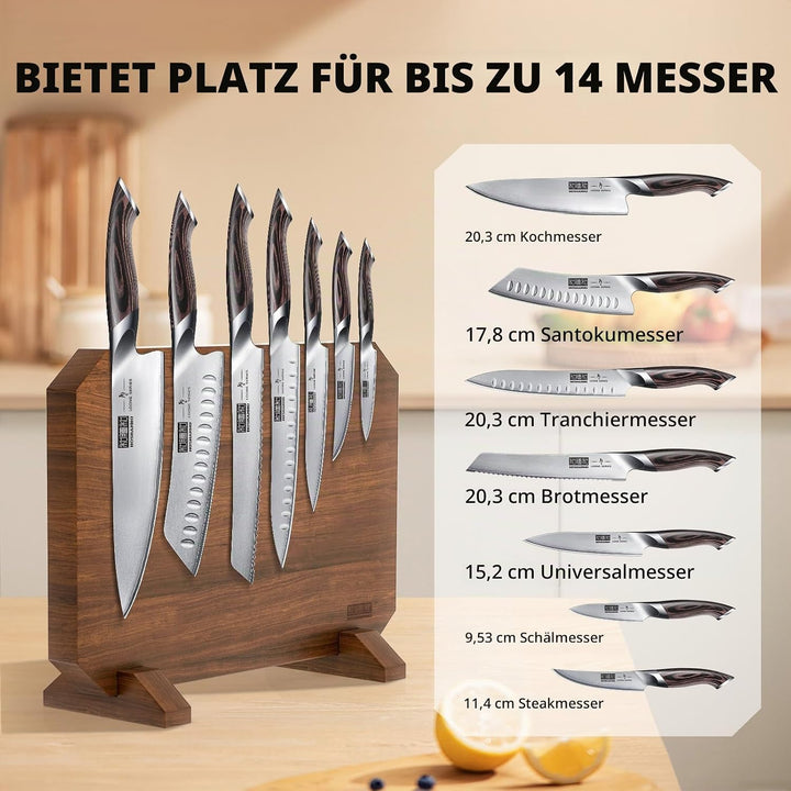 HOSHANHO Messerblock Magnetisch ohne Messer, Verdicktem Magnet Messerhalter aus Akazienholz, Extrast