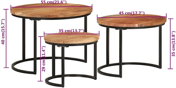vidaXL Satztisch 3-TLG., Couchtisch Holz-Tischplatte Eisenbein, Beistelltisch für Wohnzimmer, Wohnzi