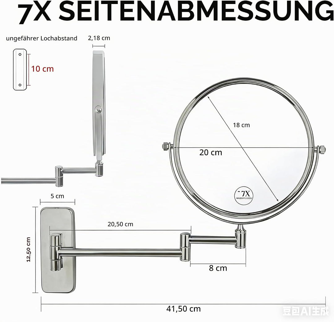 Nicesail Wand Kosmetikspiegel mit Vergrösserung 7X - Schminkspiegel Ausziehbar - 360° Swivel Extensi