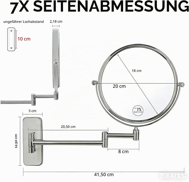 Nicesail Wand Kosmetikspiegel mit Vergrösserung 7X - Schminkspiegel Ausziehbar - 360° Swivel Extensi