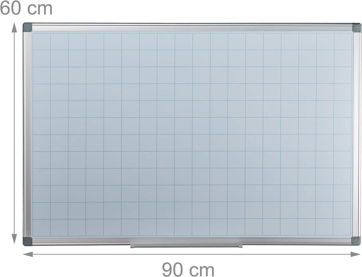 Relaxdays Whiteboard, mit Raster 5x5 cm, Magnettafel abwischbar, magnetisch, Stiftablage, Magnetwand
