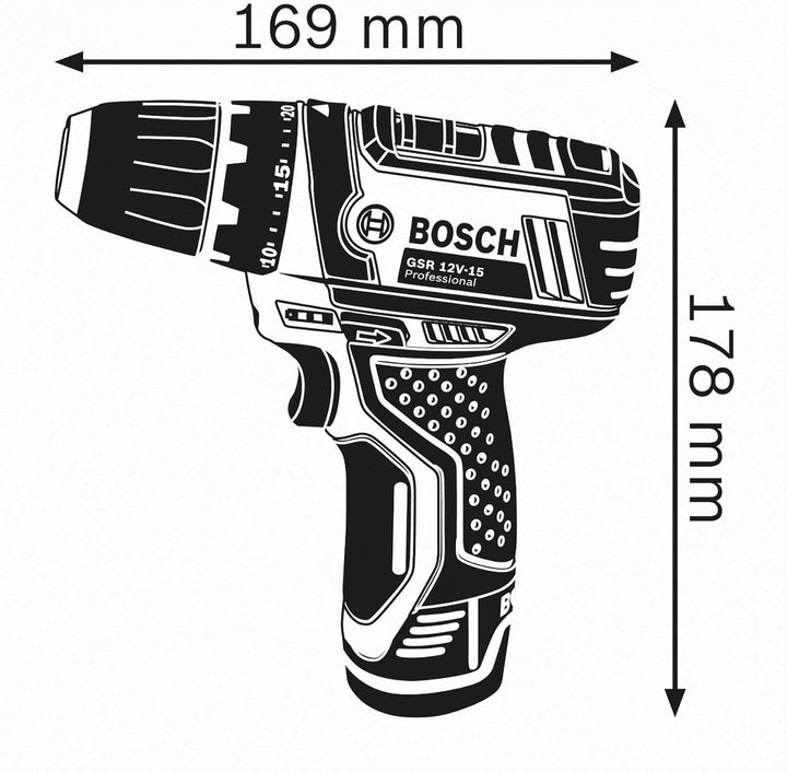 Bosch Professional 12V System Akku Bohrschrauber GSR 12V-15 (inkl. 39 tlg. Zubehörset, 2.0Ah Akku, 4