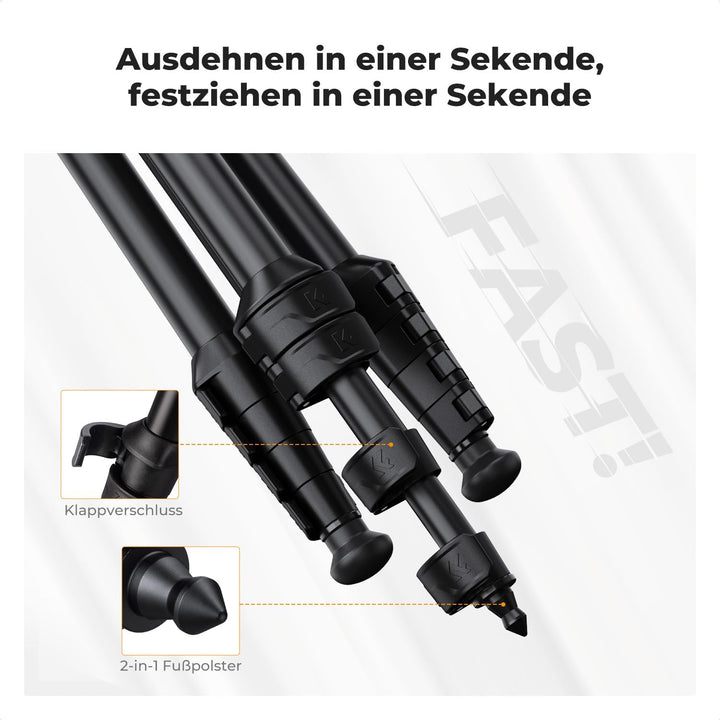 K&F CONCEPT 163CM Aluminium Kamerastativ, leichtes und kompaktes Stativ, Gewicht von 1,2kg und maxim