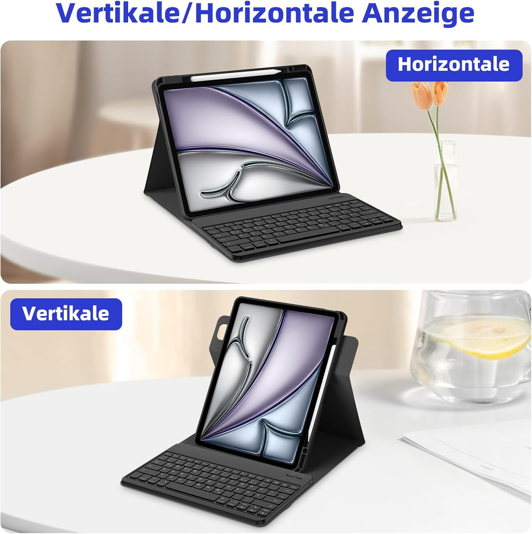 Bettdow für iPad Air 13 Zoll M3 2025/ M2 2024 Tastatur Hülle, Hoch-/Querformat Verwenden, QWERTZ Lay