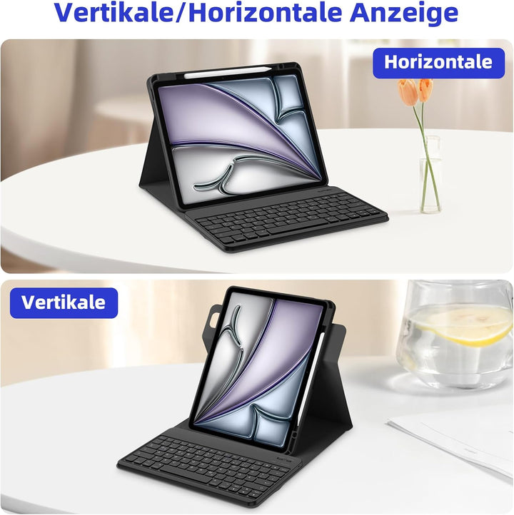 Bettdow für iPad Air 13 Zoll M3 2025/ M2 2024 Tastatur Hülle, Hoch-/Querformat Verwenden, QWERTZ Lay