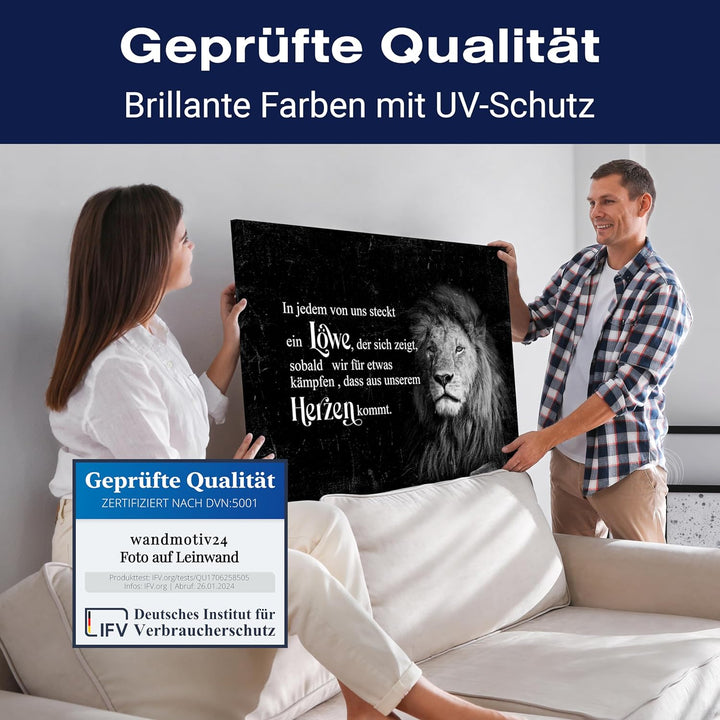 wandmotiv24 Leinwandbild Motivation, 60x45cm, Querformat, In jedem steckt EIN Löwe, Deko, Bilder auf