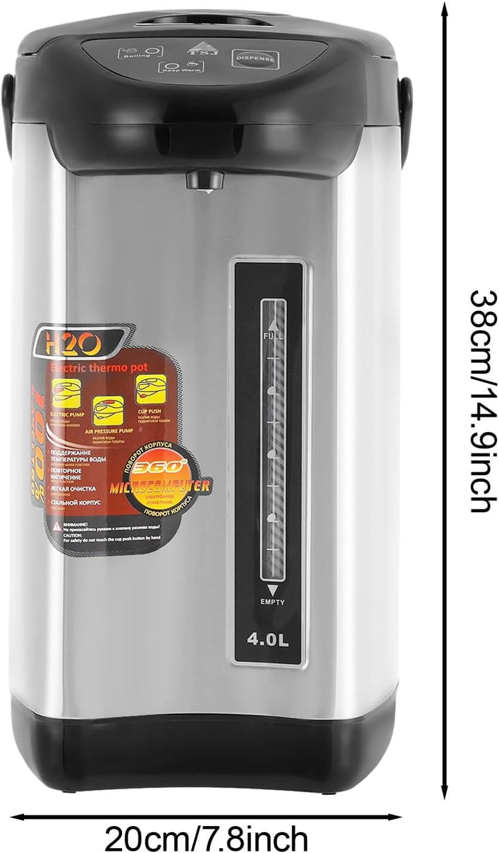 JIDIJINGH 4L Thermopot Elektrischer Wasserkocher mit Warmhaltefunktion 750W, Konstante Temperatur 92