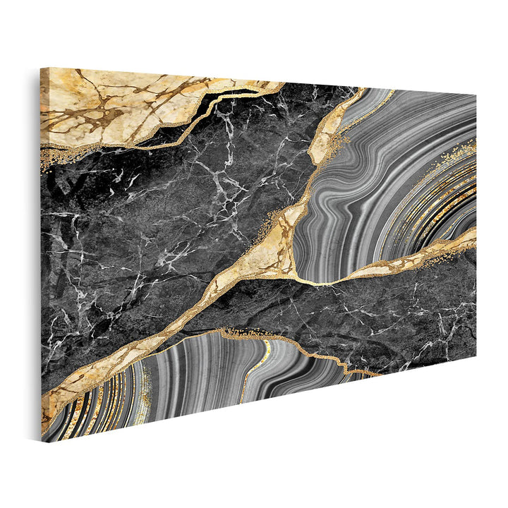 islandburner Bild auf Leinwand Abstrakter Hintergrund Schwarzer Marmor und Achat Mosaik mit goldenen