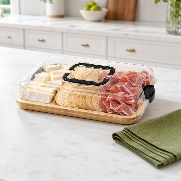 PORFOYO Käsebrett Mit Deckel, Charcuterie-Brett Mit Deckel, Charcuterie Board Mit Messer Set, Servie