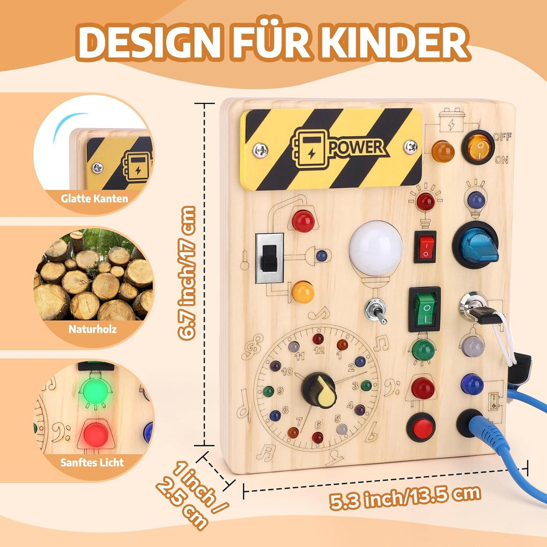 Busy Board Montessori Spielzeug Activity Board Sensorik Spielzeug Mit 10 Schaltern und 23 LED Lichte