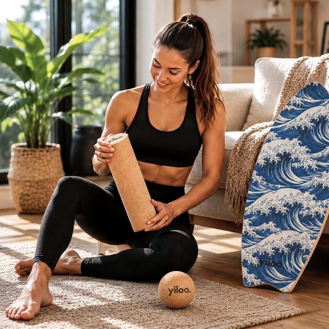 Hawaii Balance Board aus Holz – Gleichgewichtstrainer mit Rolle & Balance Ball – Handgefertigt & rut