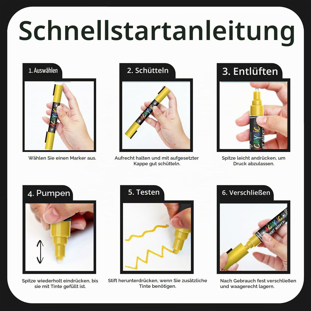 Chalkola 4 Acrylmarker Dualspitze (Weiss, Schwarz, Gold &amp; Silber) 1mm+5mm Acrylic Marker, Acrylstift