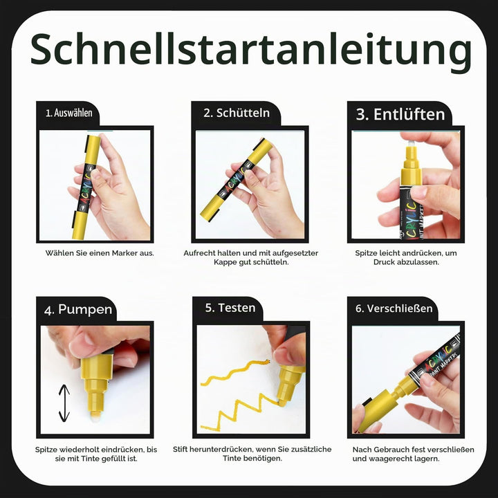 Chalkola 4 Acrylmarker Dualspitze (Weiss, Schwarz, Gold &amp; Silber) 1mm+5mm Acrylic Marker, Acrylstift