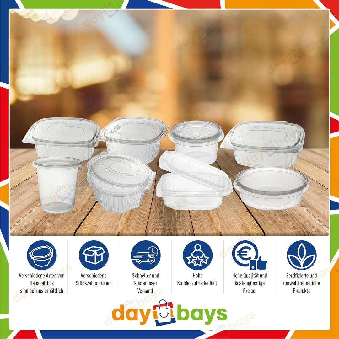 Haushaltsbox PP 8 Eckig Salat-Box Alpha mit anhängendem Deckel Transparent Salad Cups Verpackungsbec