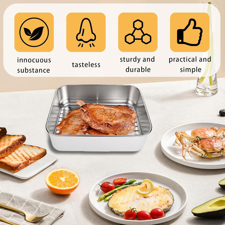 2 Pack Edelstahl Auflaufform für Airfyer, Airfryer Auflaufform, Bräter mit Sieb, Bräter für Luftfrit