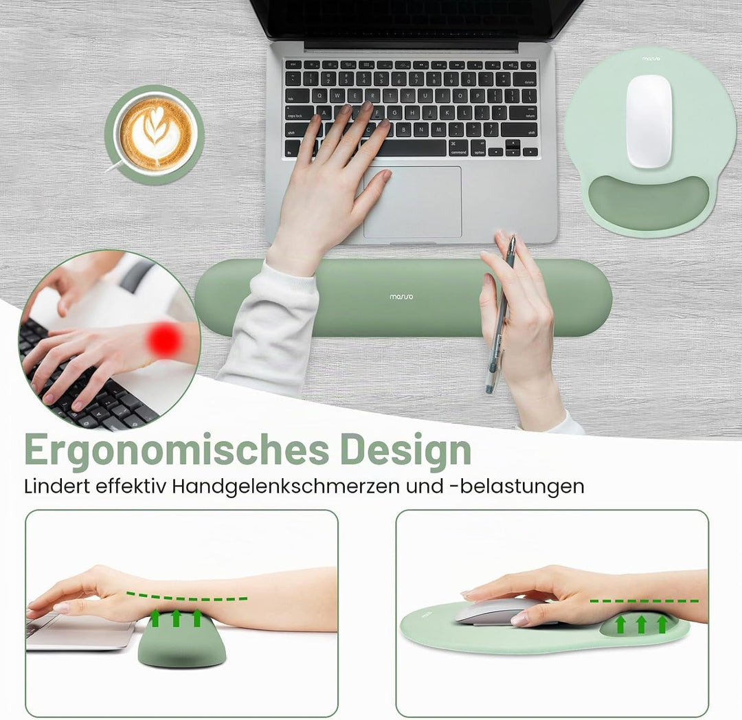 MOSISO Handgelenkstütze für Mauspad&Tastatur Set, Ergonomisch Kreisförmig Mauspad&Untersetzer Rutsch
