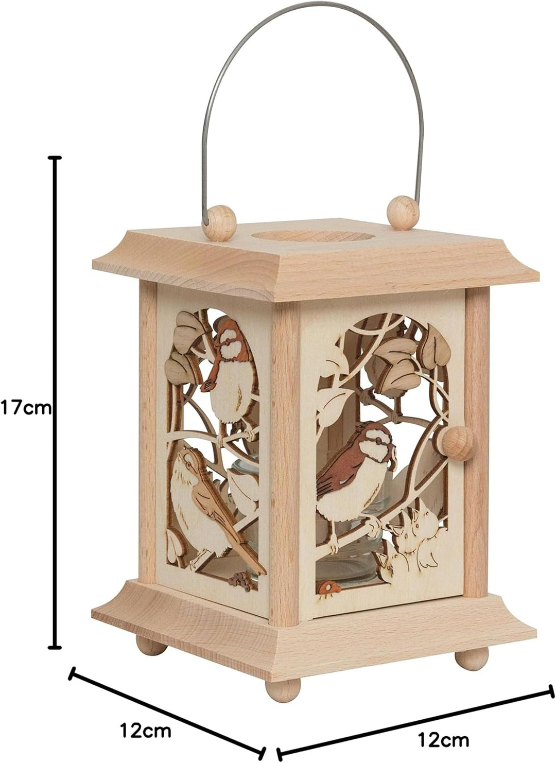 Drechslerei Kuhnert Tischlaterne/Teelichthalter - Motiv: Vögel aus Edelholz - Masse: 11,5 x 11,5 x 1