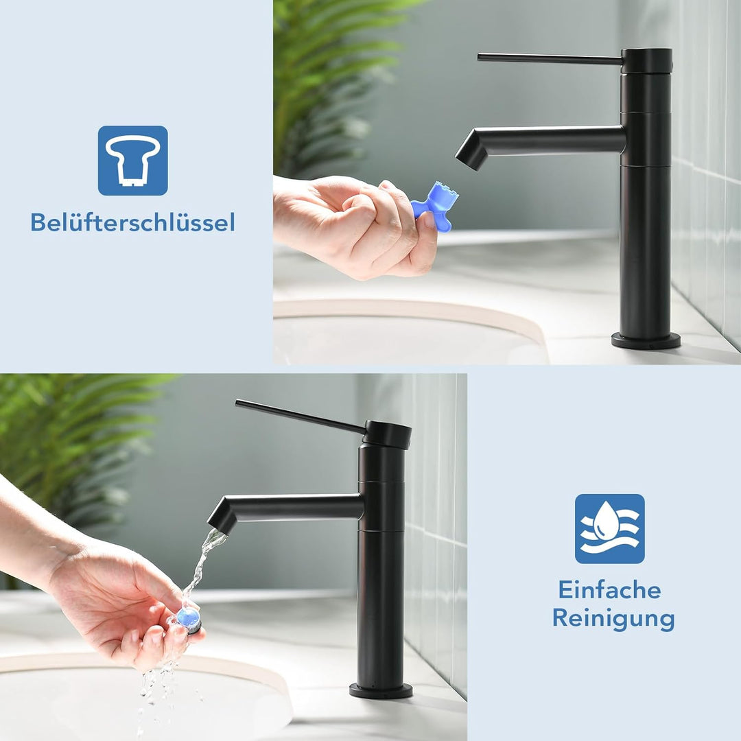 KeeGone Waschtischarmatur 360° drehbar Wasserhahn Bad mit Warm- und Kaltwassermischer Auslaufhöhe 12