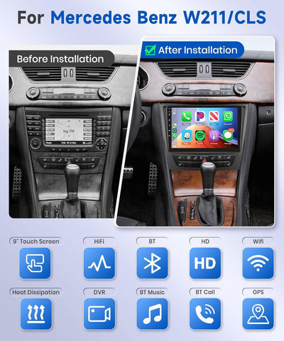 Podofo Autoradio Für Mercedes Benz E-Klasse W211 W219/CLS-Klasse 2005-2008 1+16G Carplay Wireless Bl