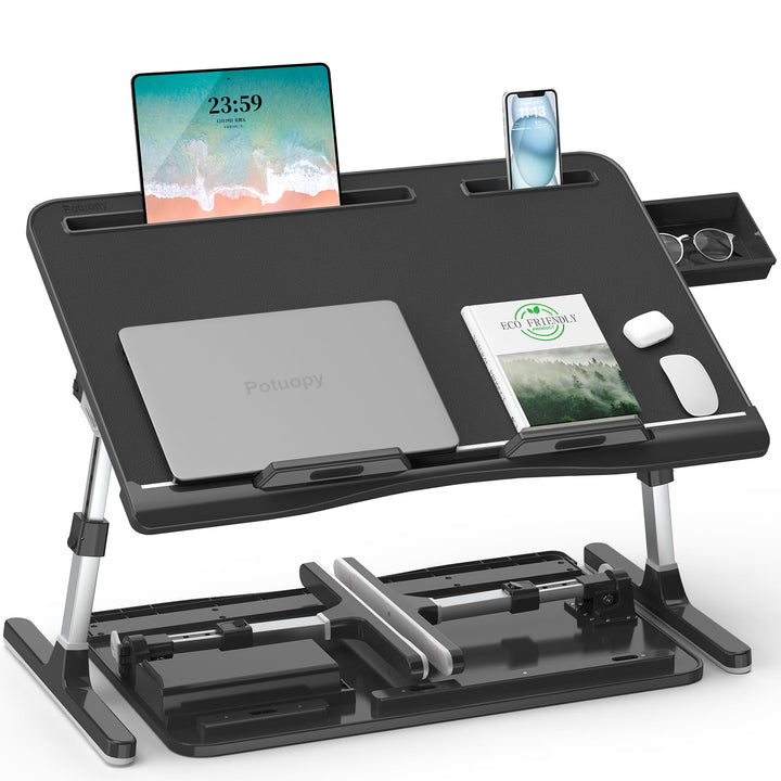Betttisch, Potuopy Leder einstellbare Höhe Winkel Laptop Tisch für Bett, X-Grosse Faltbare Laptoptis