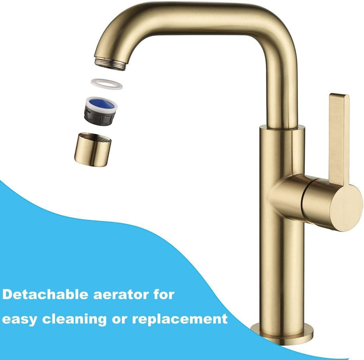 ONECE Wasserhahn Bad Hoch Gold, 360° Drehbar Waschtischarmatur, Einhebel Mischbatterie für Aufsatzwa