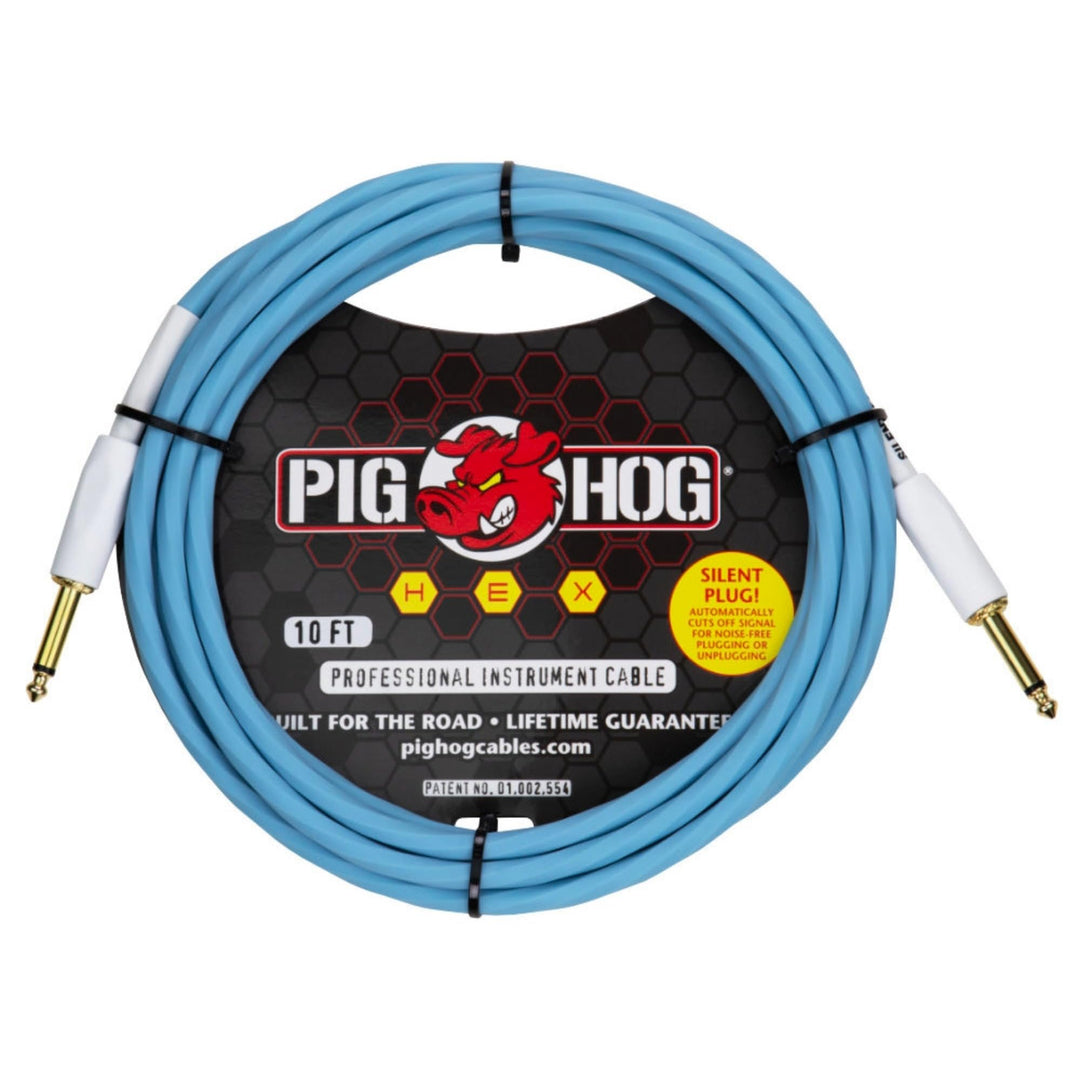 Pig Hog Hex Serie Silent Instrumentenkabel, Mit Signal-Schalter, Daphne Blue, 3m/10ft, 6.35 (1/4”) a