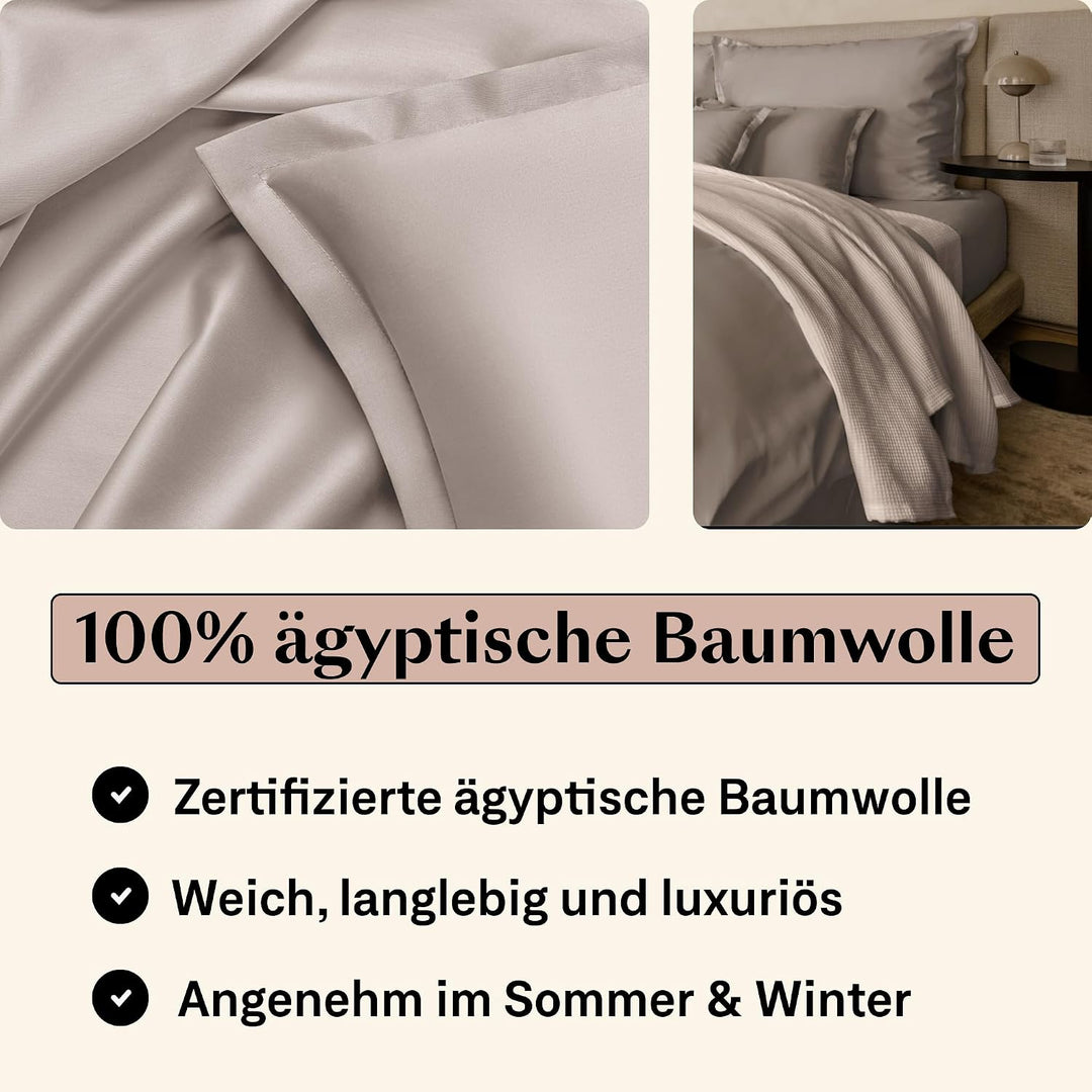 Kopfkissenbezug 50x70 Baumwolle (2er Set) | Ägyptische Baumwolle Kissenbezug Beige/Taupe | Weich Wie