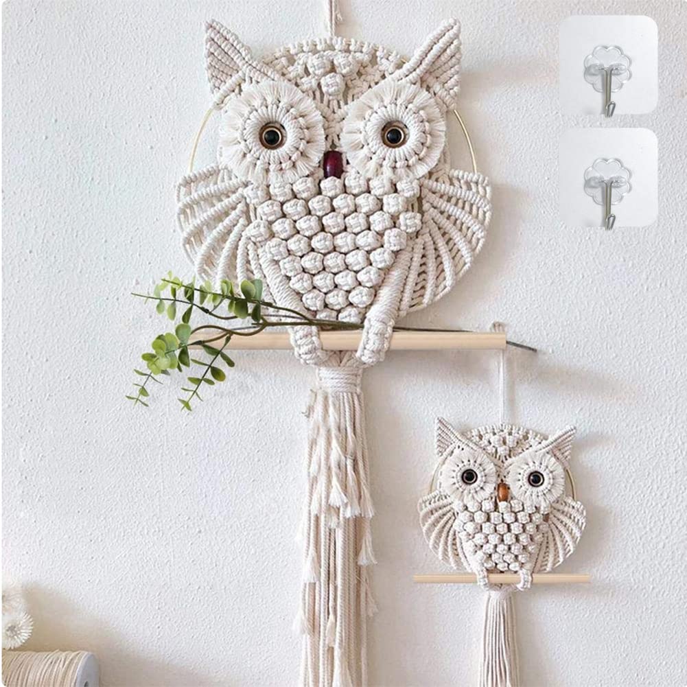 YSGLIFE 2 x Eulen Makramee Wandbehang Wanddekoration Handgefertigt Boho Ornament Wandkunst Aufhänger