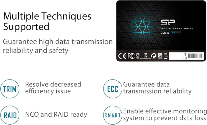 Silicon Power 2-Pack 1TB SSD 3D NAND A55 SLC Cache Performance Boost SATA III 2.5" 7mm (0.28") Inter