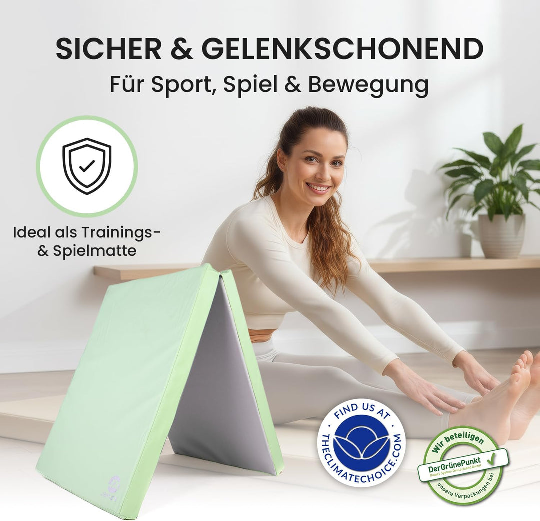 Jeflex – Klappbare Weichbodenmatte &amp; Turnmatte 1 Mal klappbar - 200 x 70 x 8 cm - MADE IN GERMANY/Gy