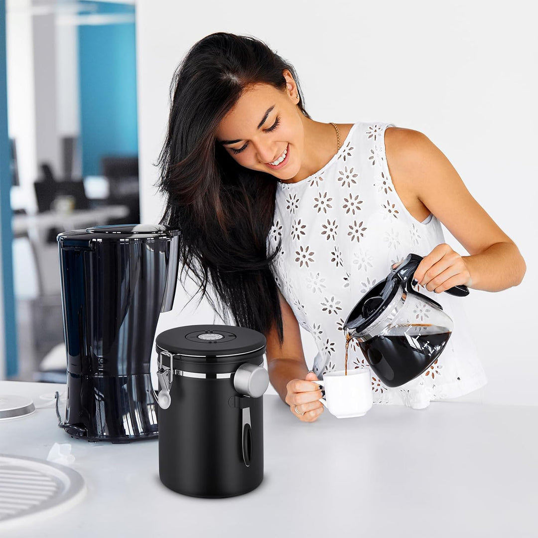 Kaffeedose aus Edelstahl 2,8L, Kaffeedosen Kaffeebehälter aus Edelstahl mit CO₂-Ventil,Kaffeedose Vo