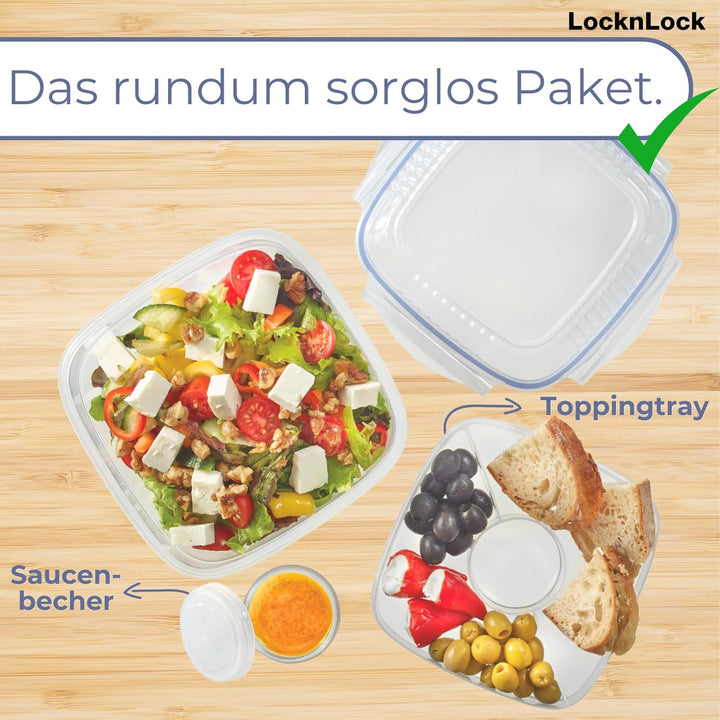Lock & Lock Salat-to-go Brotdose aus Kunststoff – Salat Lunchbox mit Topping Einsatz und Dressing Be