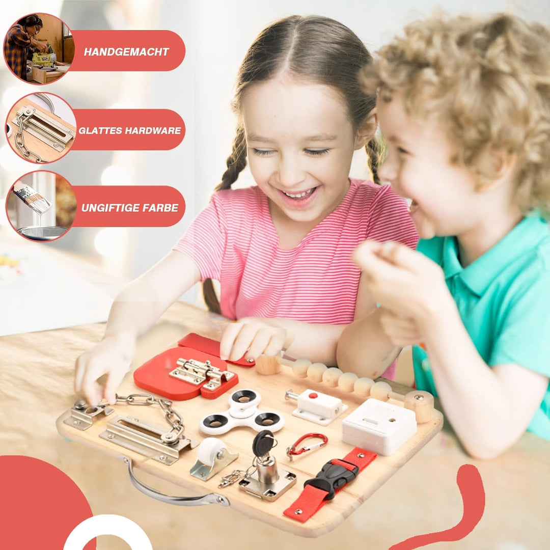 Potatomato Montessori Busy Board - Baby Spielzeug Sensorik Holzspielzeug für Kinder, Motorikspielzeu