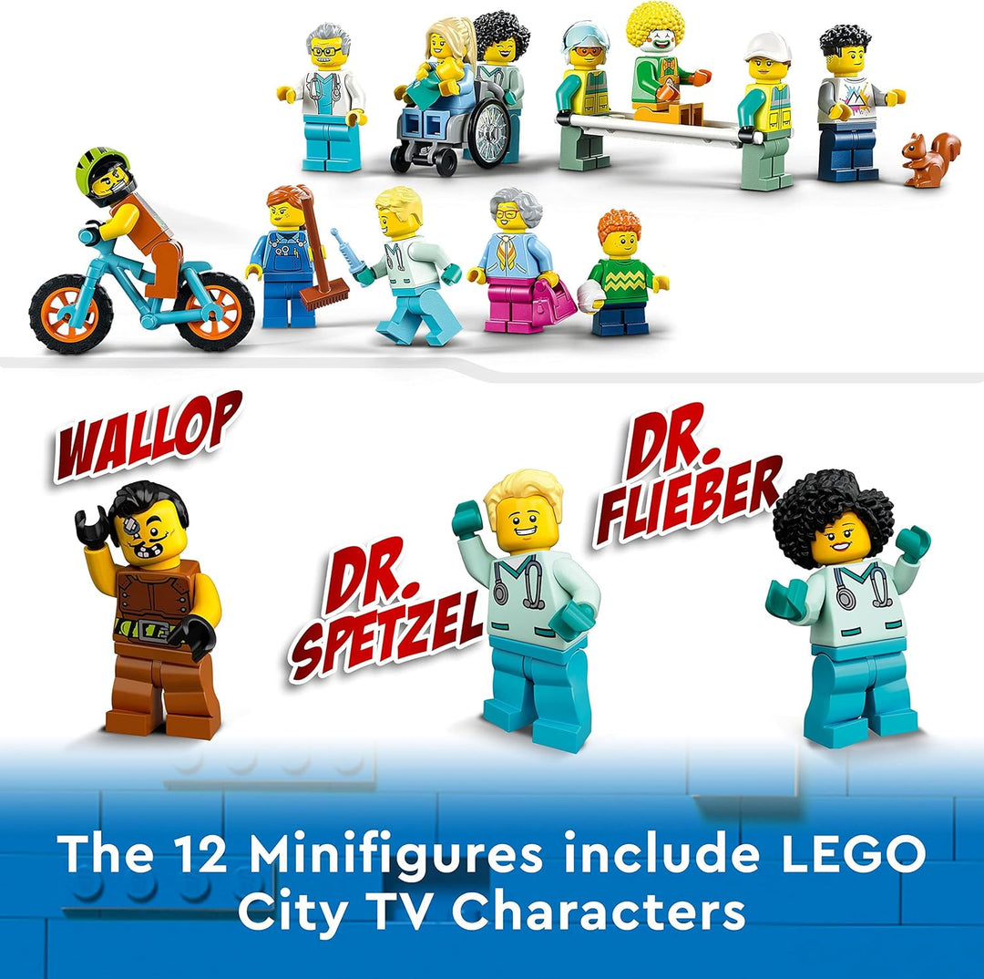 LEGO 60330 City Krankenhaus mit Krankenwagen, Rettungshubschrauber und 12 Mini-Figuren für Jungen un