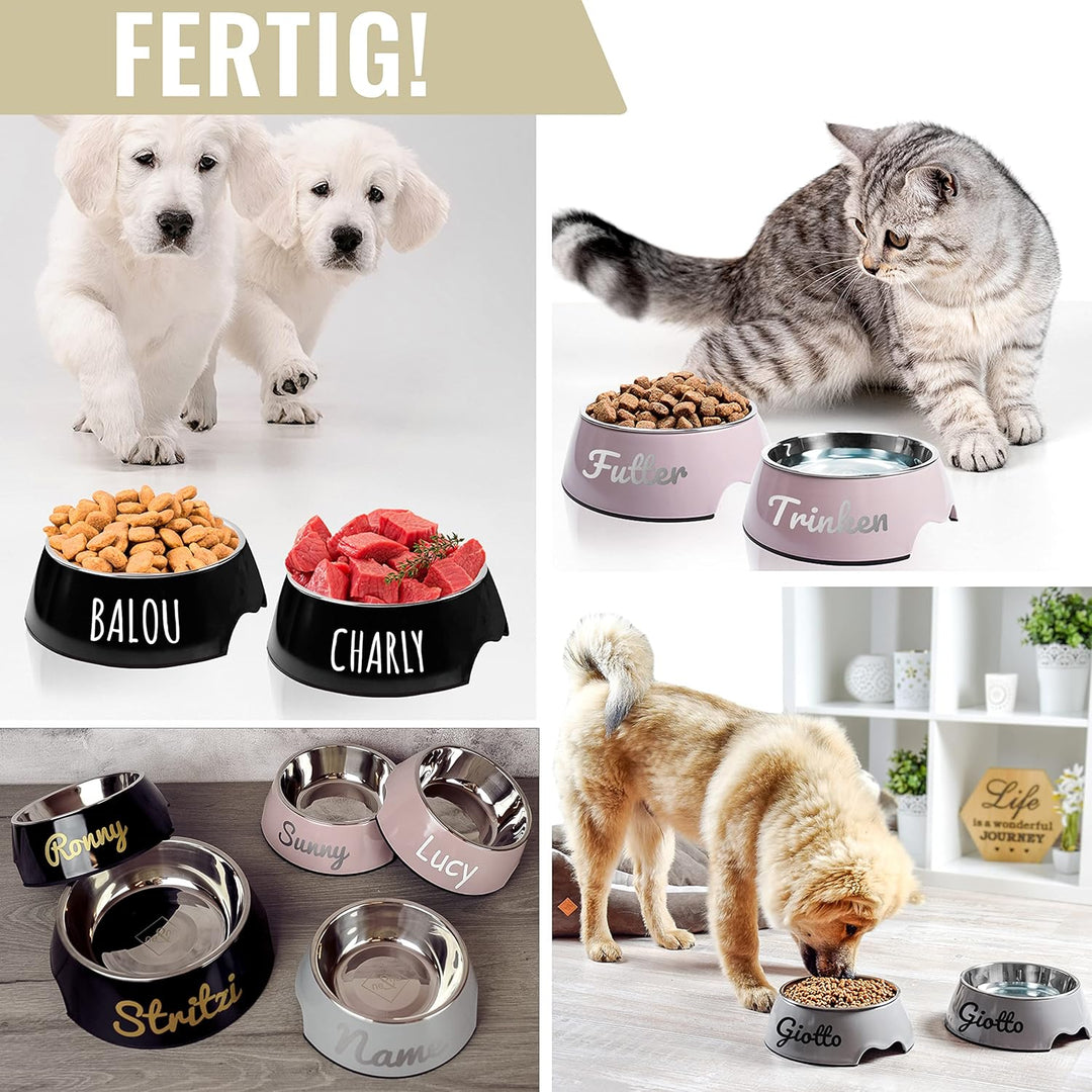 ne&no® Futternapf 2er Set für Hunde und Katzen (M - PERSONALISIERT, SCHWARZ) M - PERSONALISIERT SCHW
