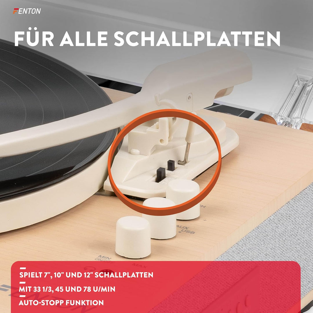 Fenton RP162S Schallplattenspieler Bluetooth Plattenspieler mit Lautsprecher, Pitch Control, MP3, RC
