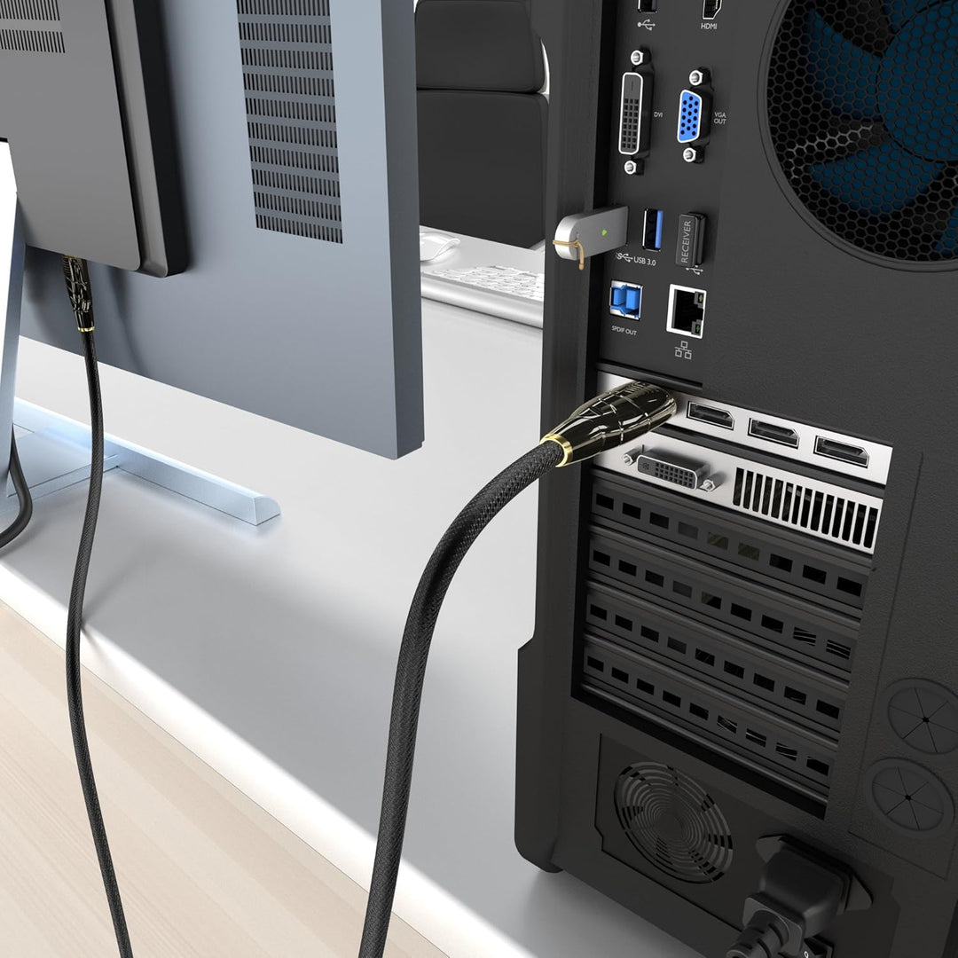 KabelDirekt – DisplayPort Kabel – 5m (4K 60Hz, Version 1.2, Stecker mit Verriegelung, Nylon Ummantel