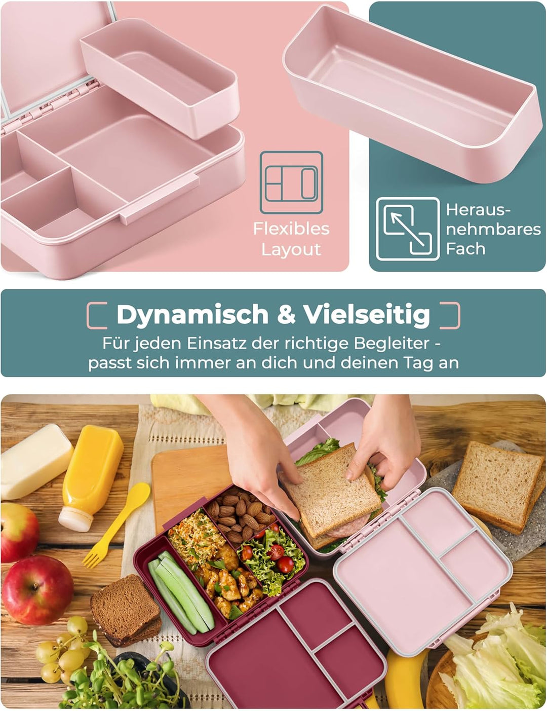 My Vesperbox® Brotdose für Kinder mit Fächern Liv [MADE IN GERMANY] - Lunchbox mit Trennfächern - Be