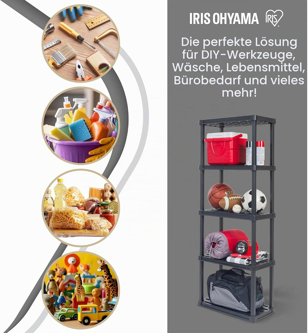 Iris Ohyama, Leichtes und Robustes Regal, Schwarz, Tragkraft 125kg, Einfach zu Montieren, Rost- und