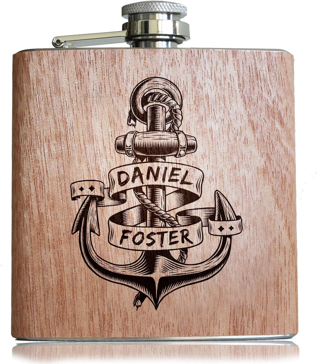 Pixelstudio Anker Holz Flachmann mit persönlicher Namens Gravur und Widmung! Geschenk Idee Segler Mä