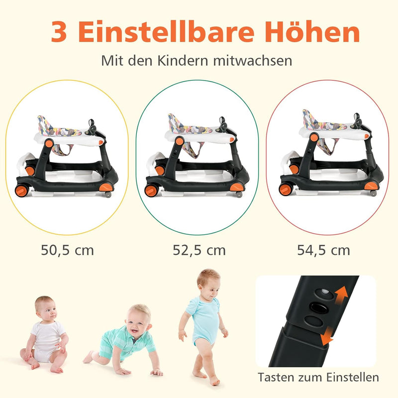 DREAMADE 2 in 1 Lauflernhilfe mit Musik & Licht, Baby Walker Höhenverstellbar & Klappbar, Gehfrei La