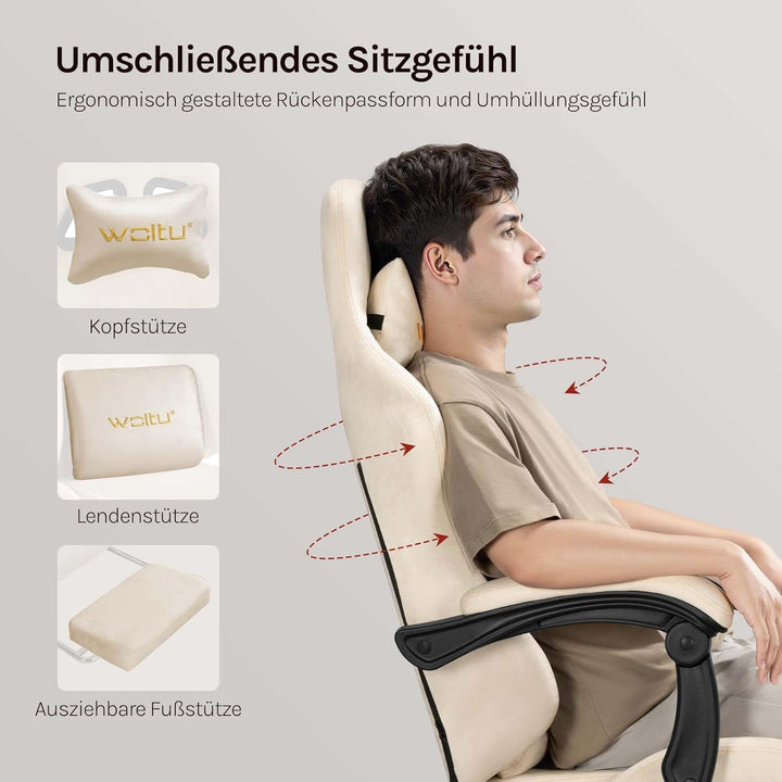 WOLTU Gaming Stuhl,Erwachsenen Computersessel,mit Gummi-Stuhlrollen,Beige | Ergonomisch, mit Verstel