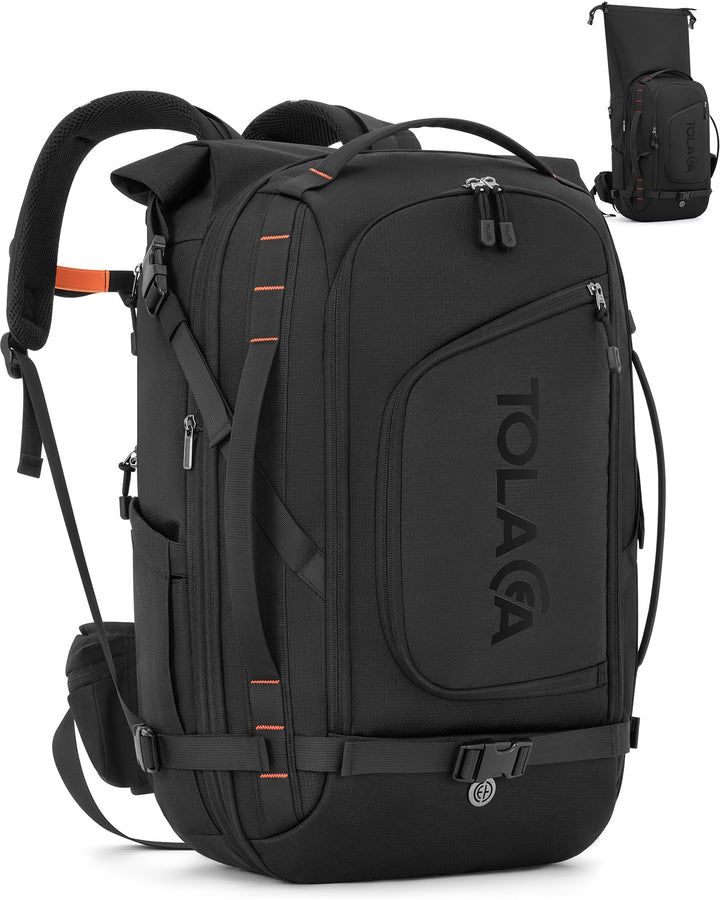 Tolaccea Reiserucksack, Gross Handgepäck Rucksack, TSA-Freundlich Rolltop Laptop Rucksack für 17,3 Z
