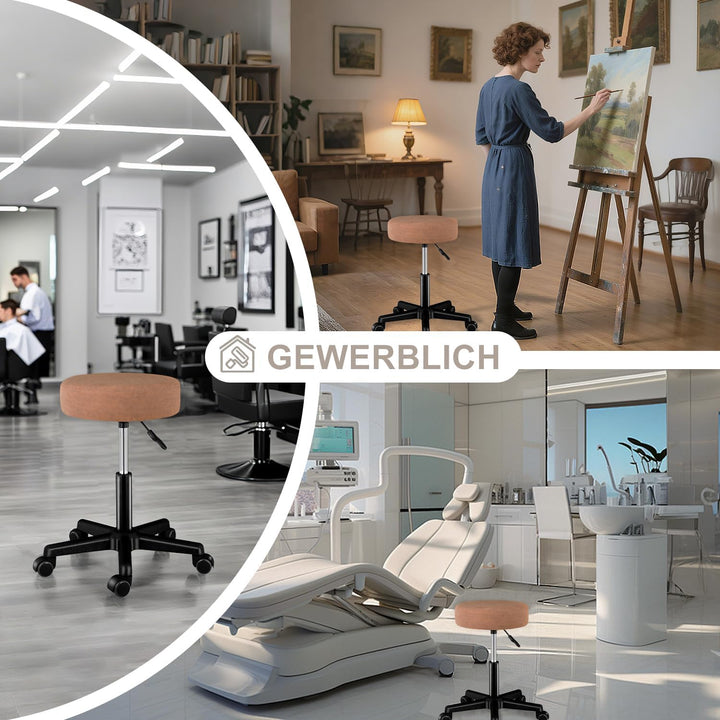 Zedelmaier Rollhocker höhenverstellbar, Bürohocker mit Gummirollen, 360° drehbar Hocker mit Rollen &