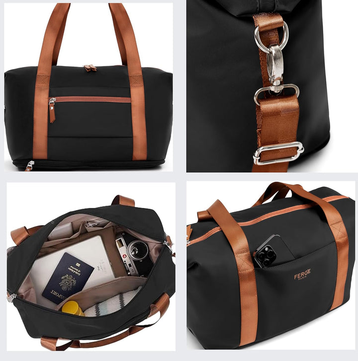 FERGÉ Reisetasche erweiterbar Milano Weekender Kabinengrösse Sporttasche Nano-Mesh schwarz Schwarz 1