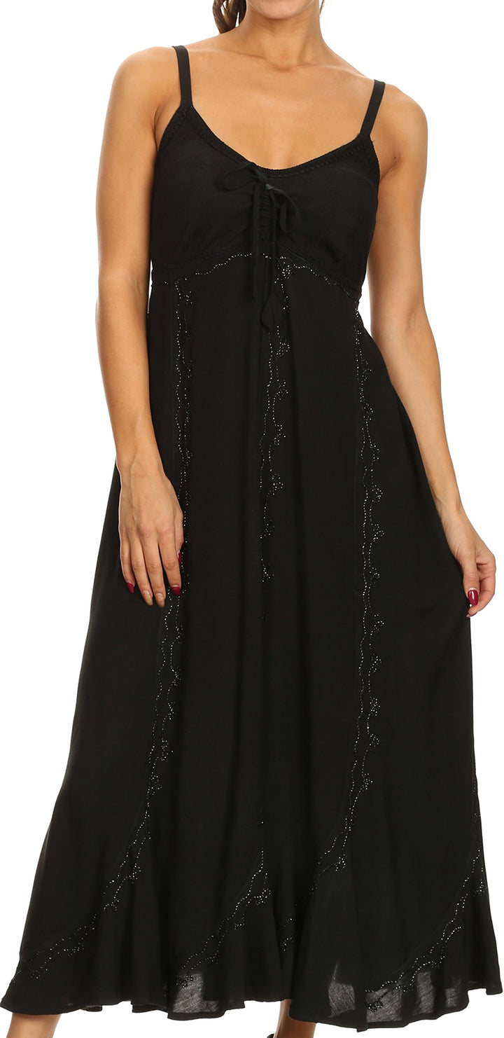 Sakkas Allie Stein gewaschen gestickte verstellbaren Spaghettiträgern Langes Kleid L-XL Grosse Gröss