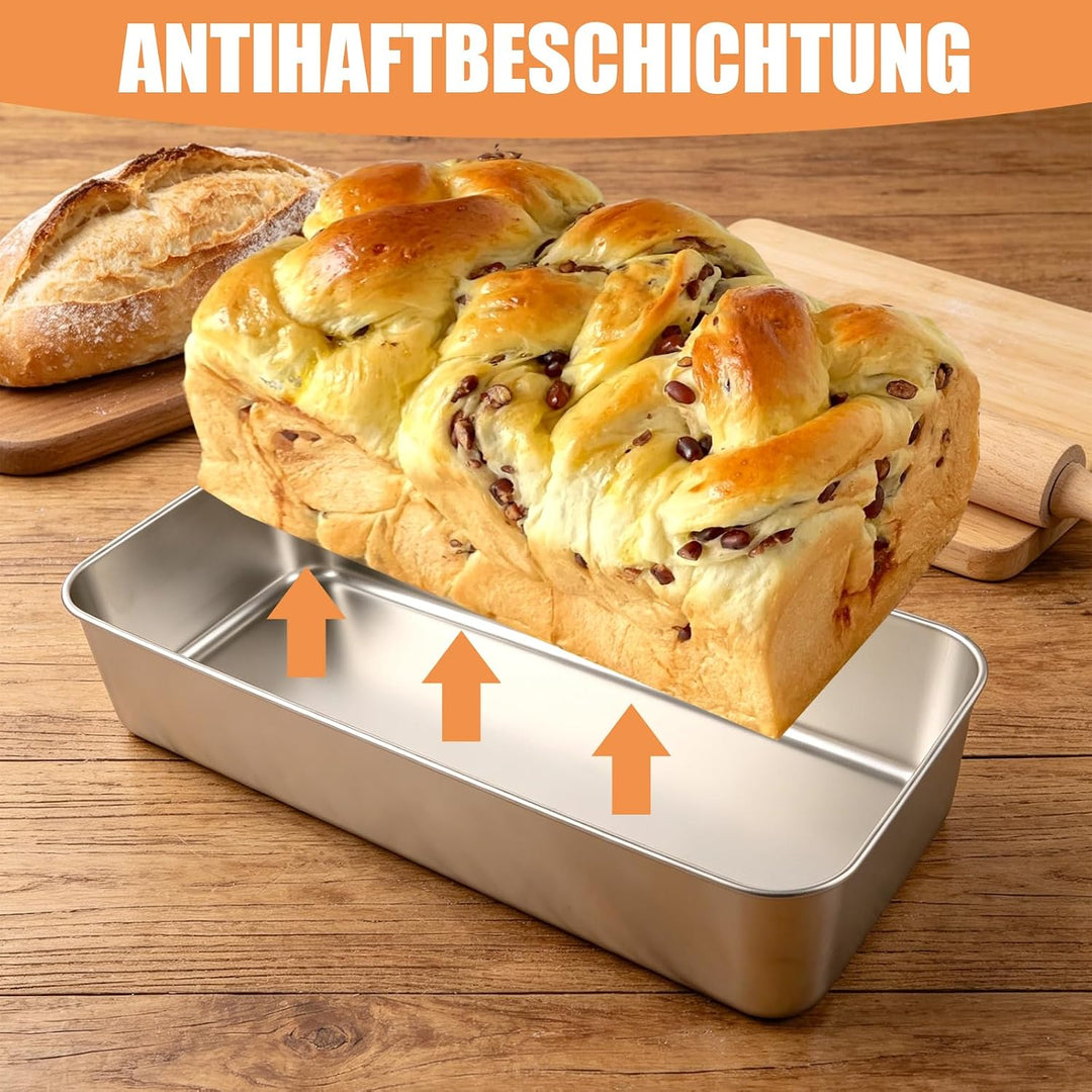 3 Stück Edelstahl Brotbackform, 33x15x6cm Brotbackform Kasten, Backform Rechteckig, Backformen, Kast