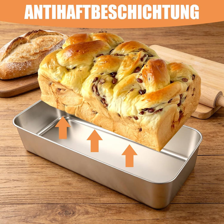 3 Stück Edelstahl Brotbackform, 33x15x6cm Brotbackform Kasten, Backform Rechteckig, Backformen, Kast