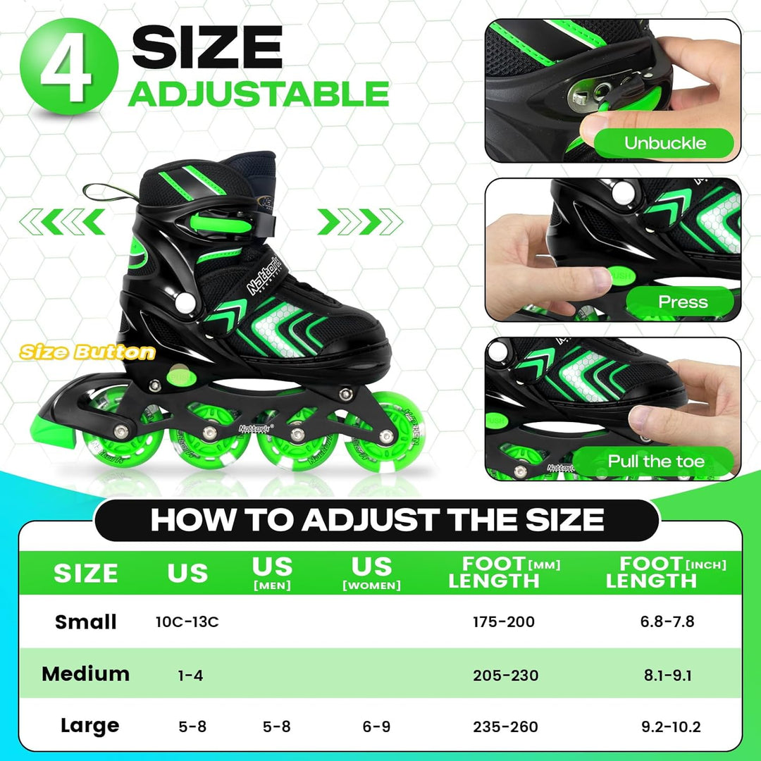 Nattork Inliner für Kinder Verstellbare Inline Skates, 4 Grössen Kinder Inline Roller Skates mit Bel