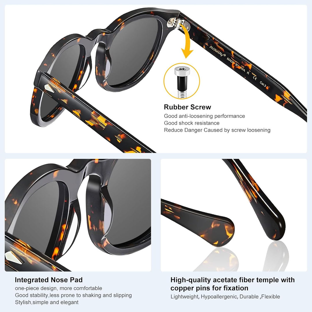 AVAWAY Retro Polarisierte Sonnenbrille für Herren Damen TAC Linse UV400 Schutz Sonnenbrille mit Acet